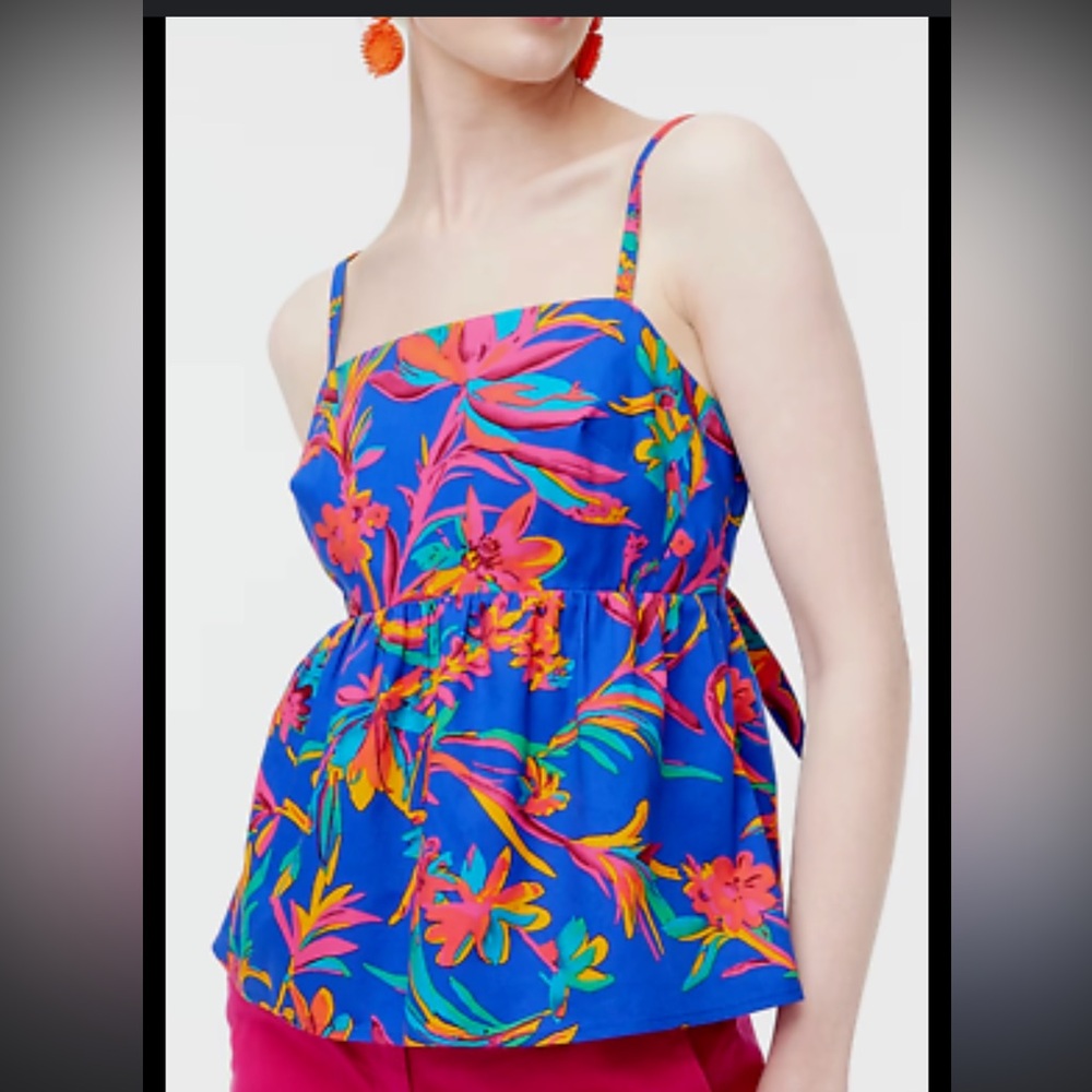 J. Crew Women's Top Plus Size 12 Tie Back Strappy Top Floral Tropical resort
